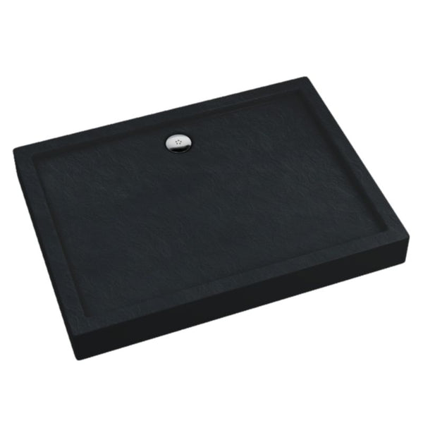 Akrylbrusebund Lena New Black Stone Rektangulær 90 x 100 x 12 cm Sort Strukturel