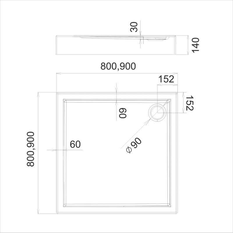 Akrylbrusebund Lena New Kvadratisk 90x90x14 cm Hvid Glat