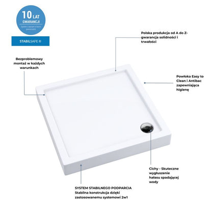 Akrylbrusebund Lena New Kvadratisk 90x90x14 cm Hvid Glat