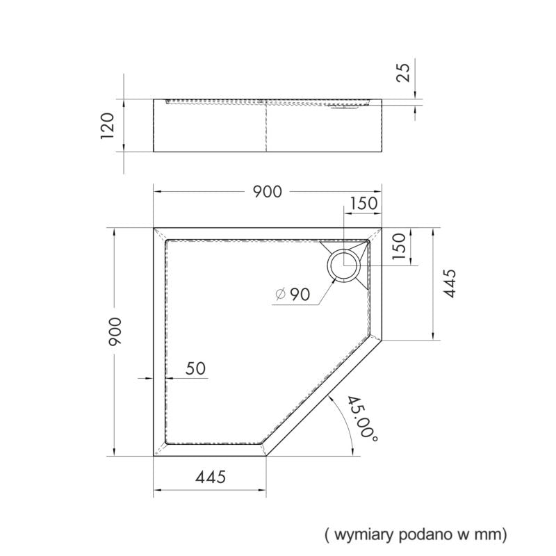 Akrylbrusebund Lena New 80x80 cm Sort Strukturel