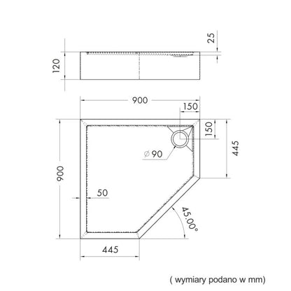 Akrylbrusebund Schedpol Lena 90x90 cm Hvid Glat