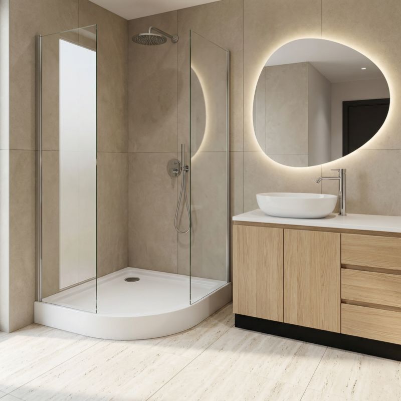 Akrylbrusebund Schedpol Lena New Halvrund 80x80 cm Hvid Glat R55