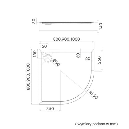 Akrylbrusebund Schedpol Lena New Halvrund 80x80 cm Hvid Glat R55