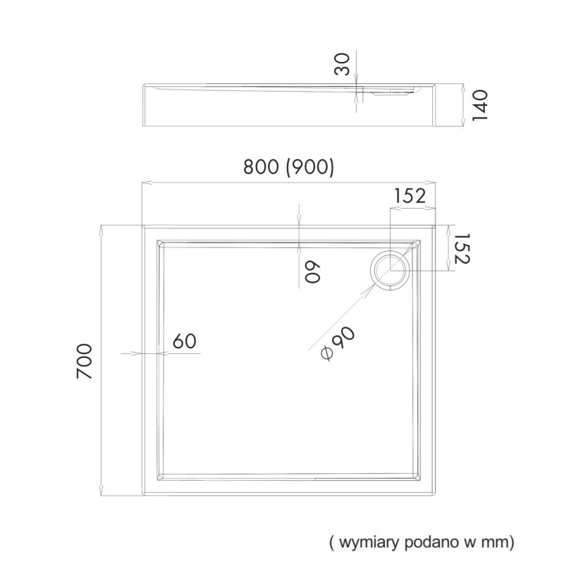 Akrylbrusebund Lena New 70x80 cm Hvid