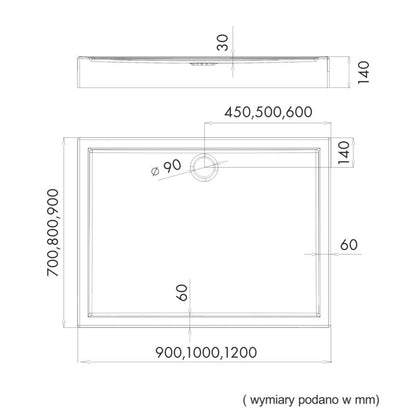 Akrylbrusebund Lena 90x100 cm Hvid Glat