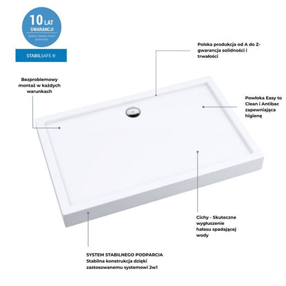 Akrylbrusebund Lena 90x100 cm Hvid Glat