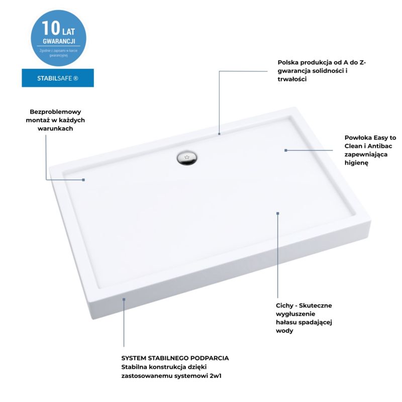 Akrylbrusebund Lena 90x100 cm Hvid Glat