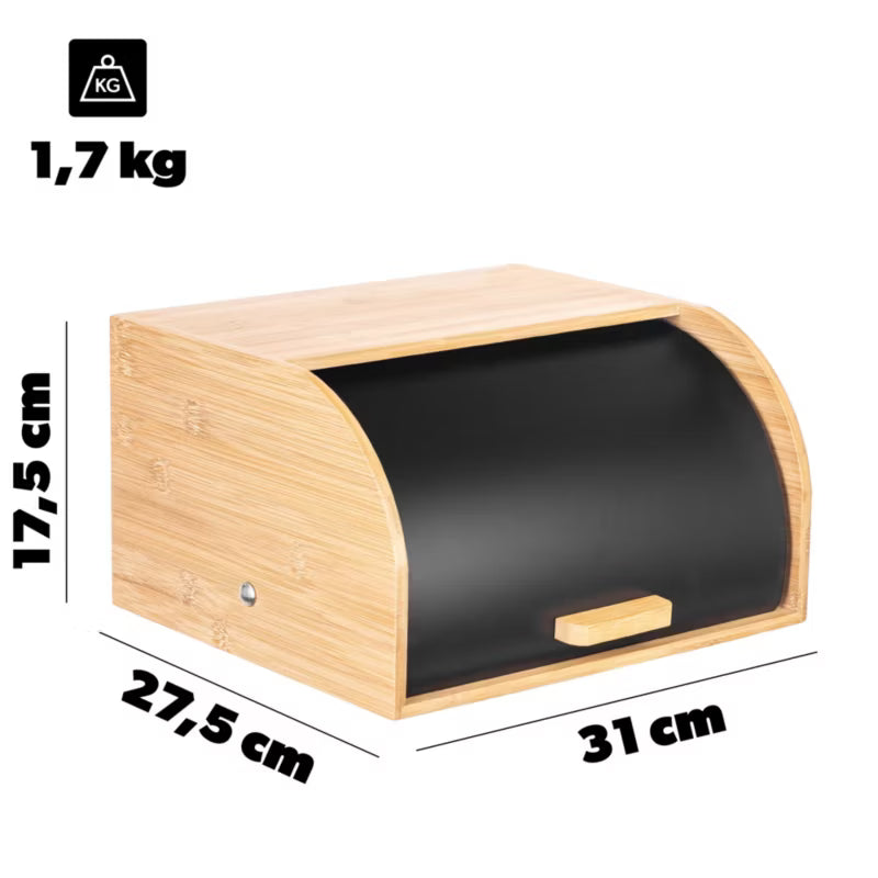 Brødkasse Bambus Stål 31x27,5x17,5 cm Sort