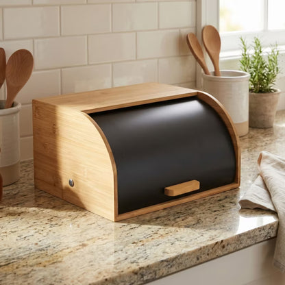Brødkasse Bambus Stål 31x27,5x17,5 cm Sort