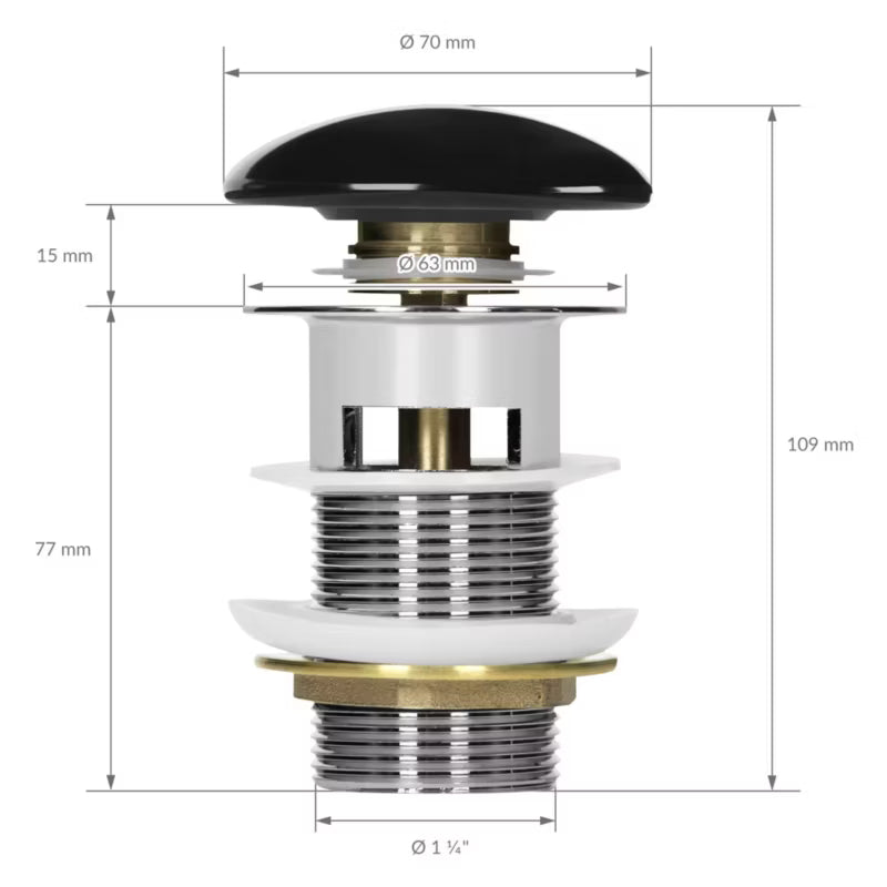 Bundventil med Overløb 1 1/4" Keramisk Sort Blank