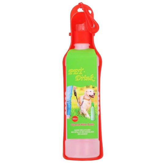 Springos rejseflaske med drikkeskål til hund og kat 500 ml rød 1 stk.