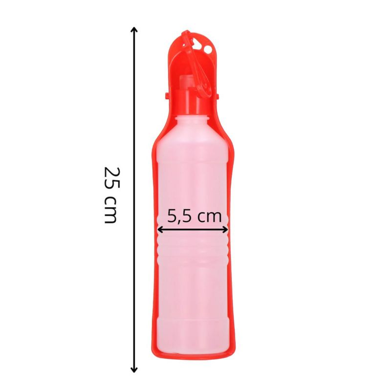 Springos rejseflaske med drikkeskål til hund og kat 500 ml rød 1 stk.