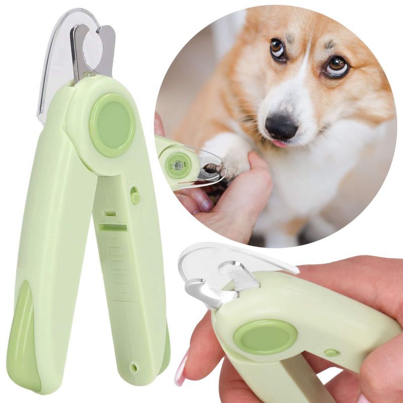 Springos negleklipper til hund og kat i rustfrit stål med LED-lys og indbygget fil – 1 stk.