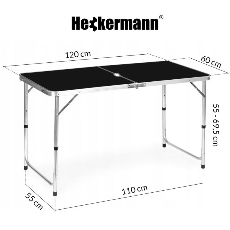 Campingbord 120x60 cm Sort med 4 Taburetter
