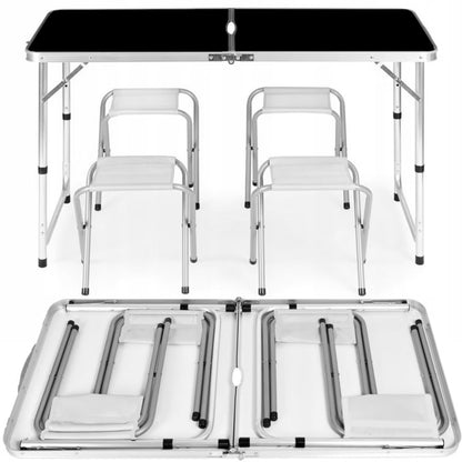 Campingbord 120x60 cm Sort med 4 Taburetter