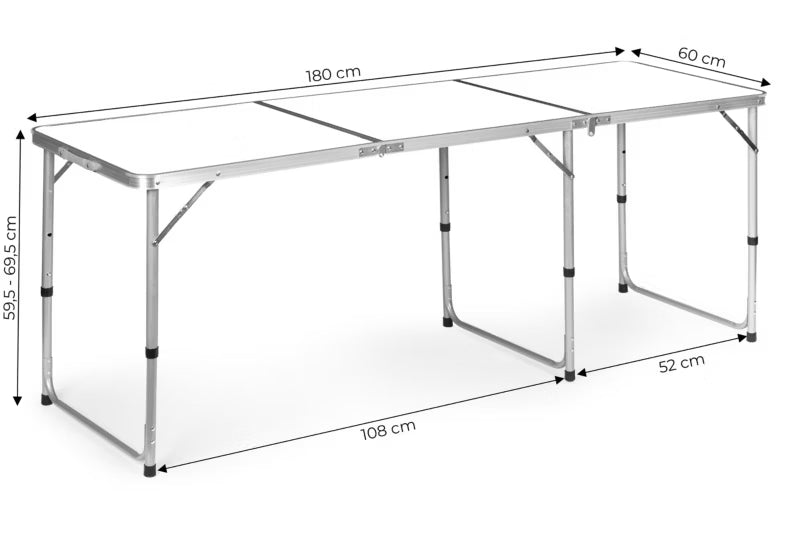 Campingbord Sammenklappeligt 180x60 cm Hvid