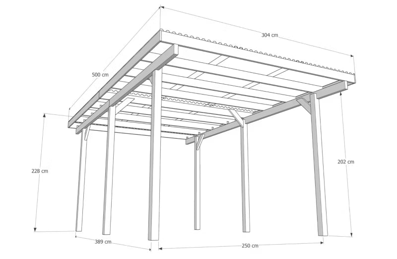 Carport 500x304x228 cm Træ Natur