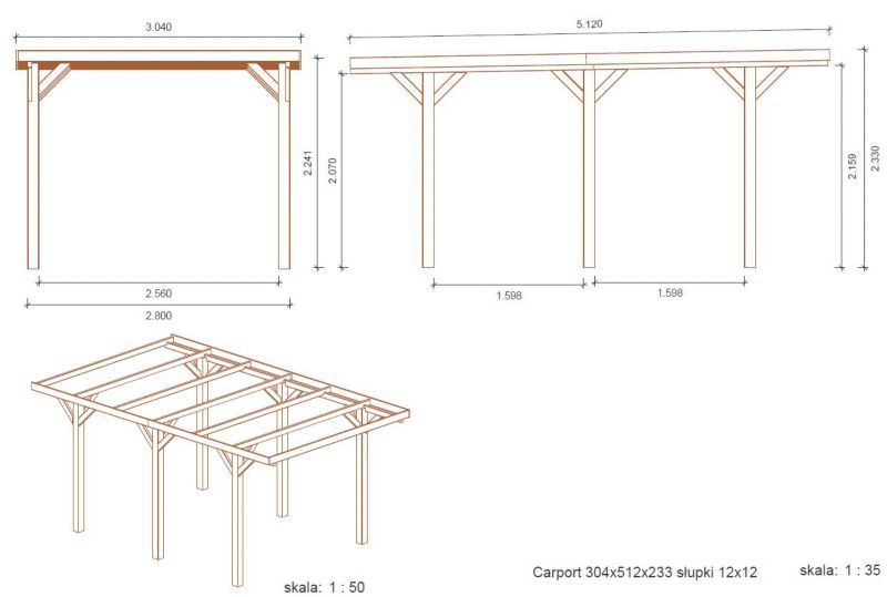 Carport ALTANKA 3,04 x 5,12 m - 15,56 m², træ, 1 stk.