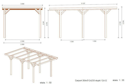 Carport ALTANKA 3,04 x 5,12 m - 15,56 m², træ, 1 stk.