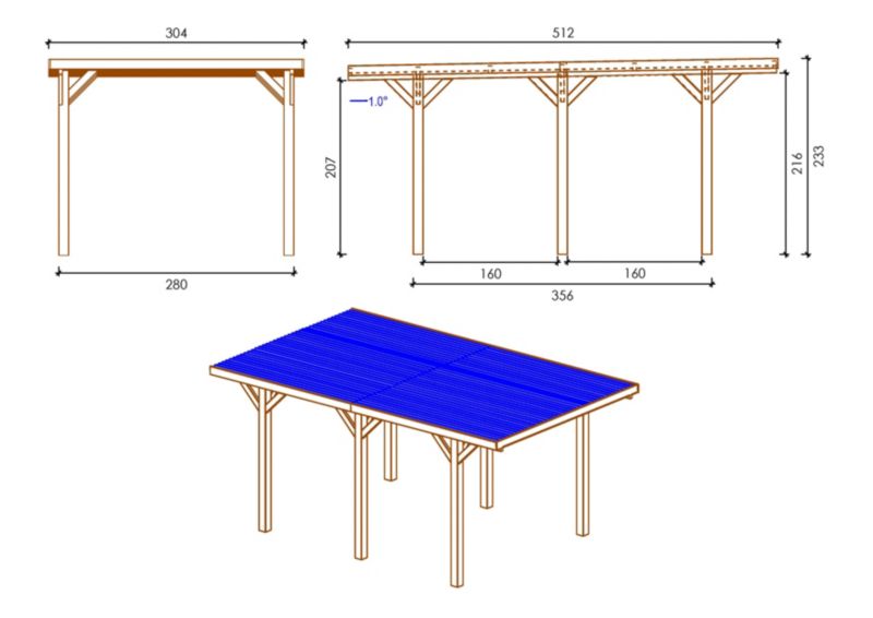 Carport ALTANKA 3,04 x 5,12 m - 15,56 m² - PVC-tagdækning