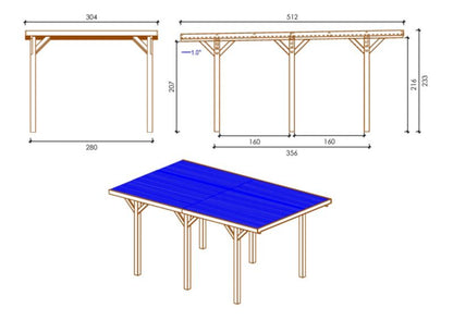 Carport ALTANKA 3,04 x 5,12 m - 15,56 m² - PVC-tagdækning