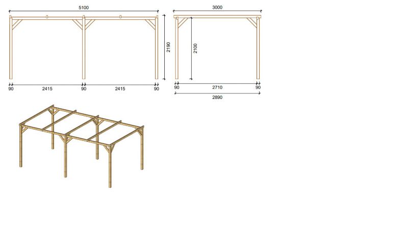 Carport carport ALTANKA 3x5,10 m - 15,30 m², træ, 1 stk.