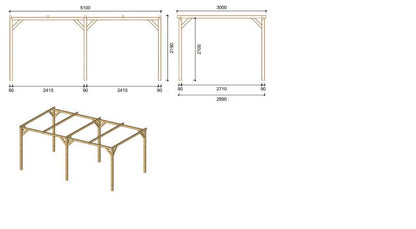 Carport carport ALTANKA 3x5,10 m - 15,30 m², træ, 1 stk.