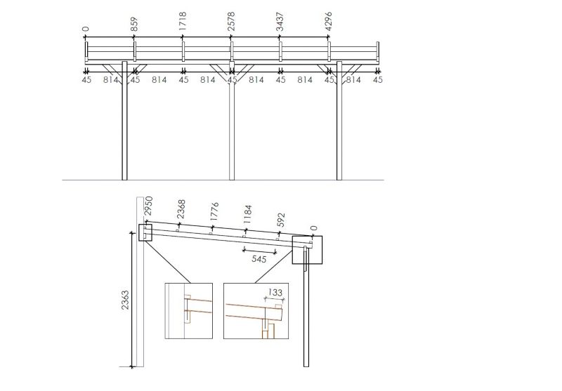 Carport carport ALTANKA 3x5,24 m - 15 m² - vægmonteret, træ, 1 stk.