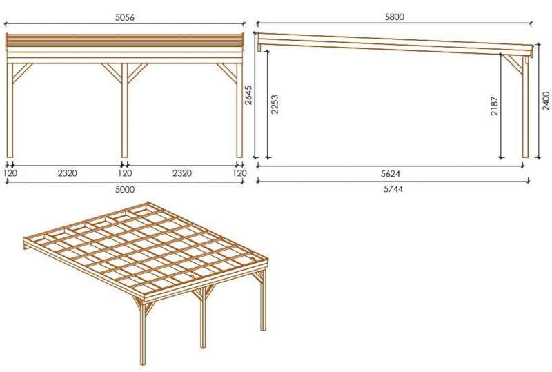 Carport ALTANKA 5,80 x 5,06 m - 29 m² - vægmonteret træcarport, 1 stk.