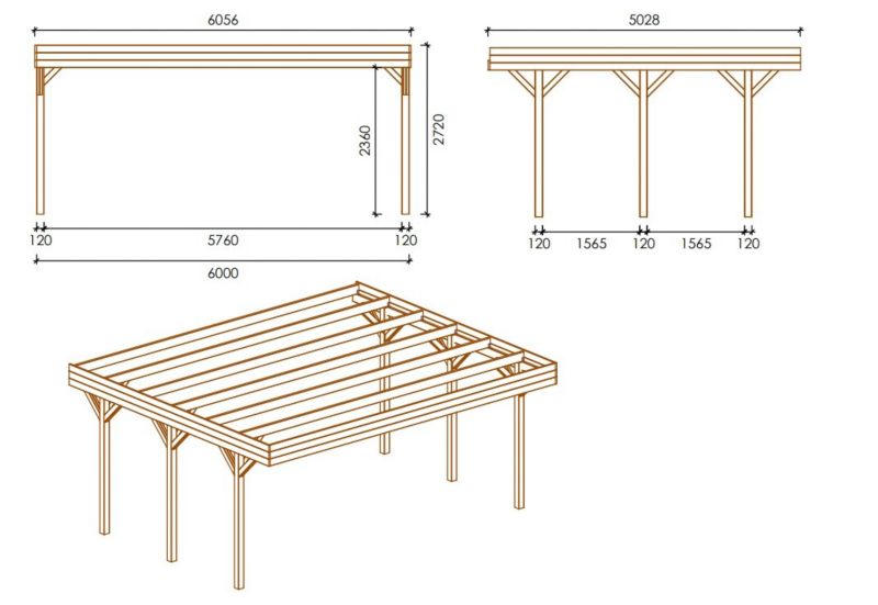 Carport ALTANKA 6,06 x 5,03 m – 30,48 m², træ, 1 stk.