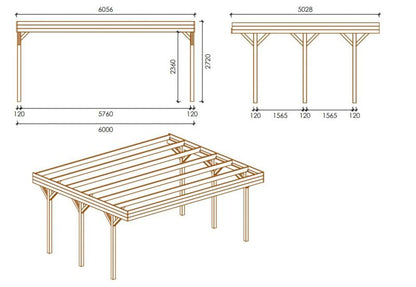 Carport ALTANKA 6,06 x 5,03 m – 30,48 m², træ, 1 stk.