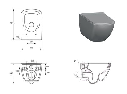 Væghængt Toilet Zen Pro Squere Vortex Hvid 36x52,5 cm