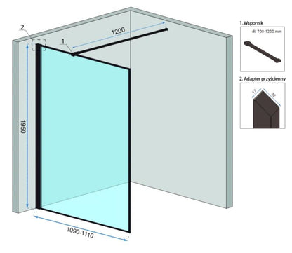 Brusebadsskærm 110 cm Sort Hærdet Glas | 5902557337545
