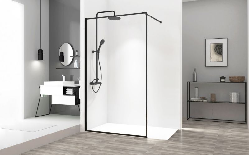 Rektangulær Brusevæg Bler 90x195 cm Sort Mat
