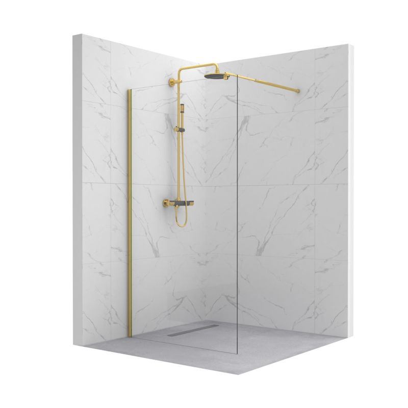 Walk-in Brusevæg 90x195 cm Guld Hærdet Glas