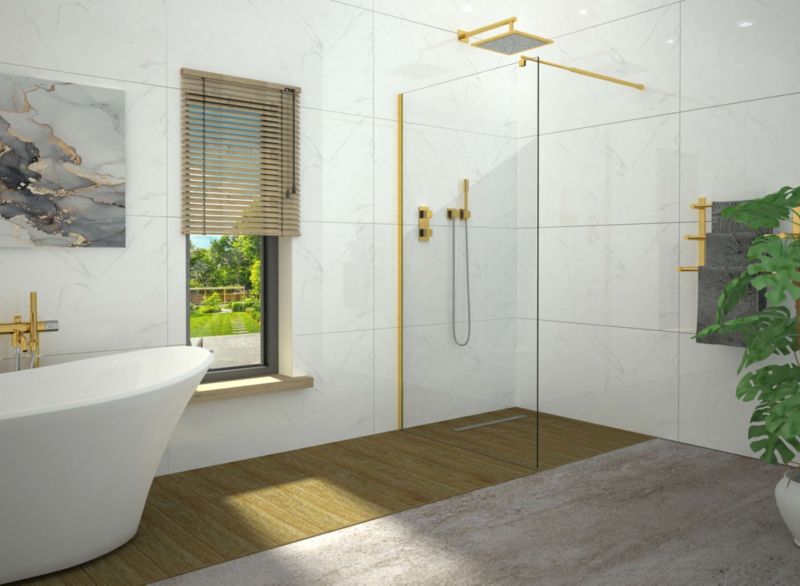 Walk-in Brusevæg 90x195 cm Guld Hærdet Glas