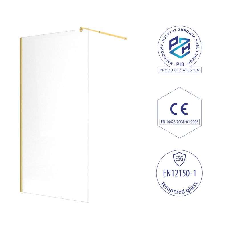 Walk-in Brusevæg 90x195 cm Guld Hærdet Glas