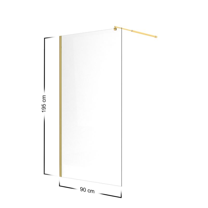 Walk-in Brusevæg 90x195 cm Guld Hærdet Glas
