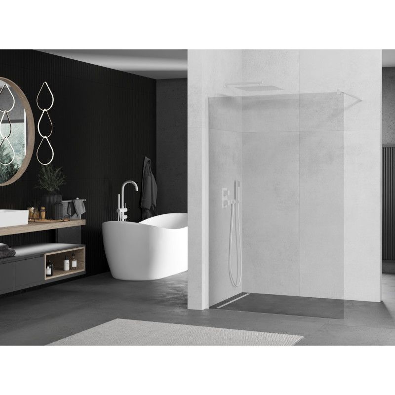 Walk-in brusevæg Mexen Kioto 90 x 200 cm, transparent 8 mm, hvid