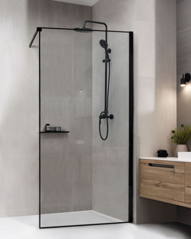 Bruseskærm 100 x 190 cm Gennemsigtigt Glas Sort Ramme