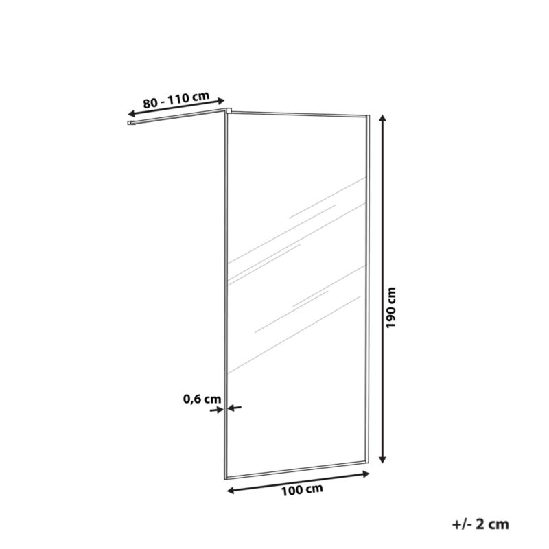 Bruseskærm 100 x 190 cm Gennemsigtigt Glas Sort Ramme