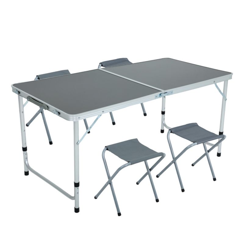 Mørkegråt campingbord Agis med 4 grå foldestole, mål 120 x 60 x 70 cm, 1 sæt