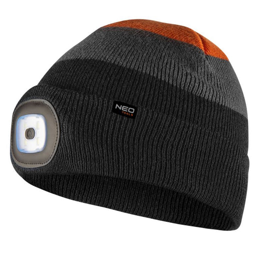 NEO TOOLS LED-kasket med lygte, sort-grå-orange WARM, 1 stk