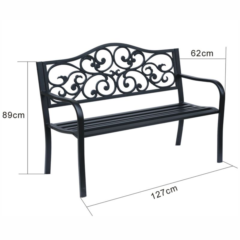 Sort havebænk IRGA med stålfødder og støbejernsryg, bredde 127 cm, 1 stk.