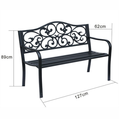 Sort havebænk IRGA med stålfødder og støbejernsryg, bredde 127 cm, 1 stk.