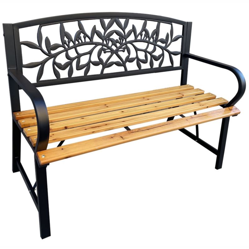 Sort havebænk REO med lakeret træ og stålfødder, bredde 118 cm, 1 stk.