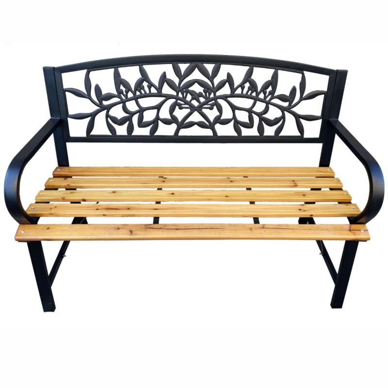 Sort havebænk REO med lakeret træ og stålfødder, bredde 118 cm, 1 stk.