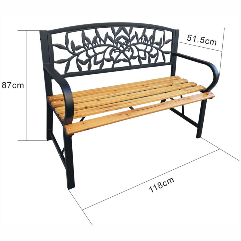 Sort havebænk REO med lakeret træ og stålfødder, bredde 118 cm, 1 stk.