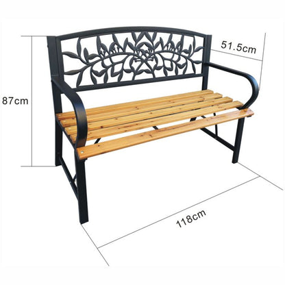 Sort havebænk REO med lakeret træ og stålfødder, bredde 118 cm, 1 stk.