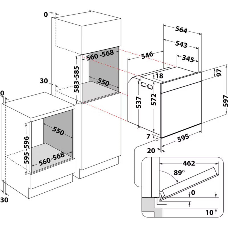 Dampovn Indbygning WOI11P8FHT2SBAF 60x60 cm Sort